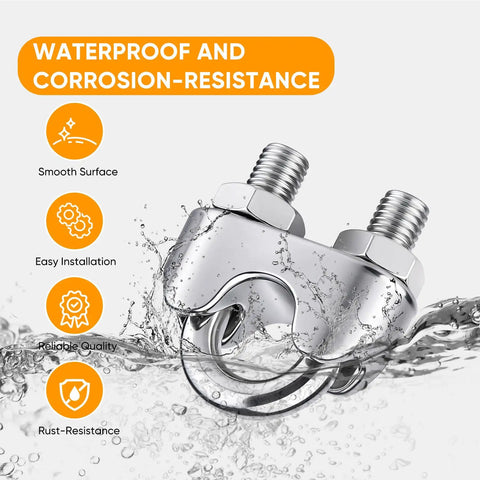 12 Pack One Quarter Inch 304 Stainless Steel Wire Rope Cable Clamps M6 Wire Rope Clips U Bolt Saddle Fasteners Waterproof