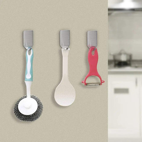Ultra Strong Stainless Steel Adhesive Hooks For Wall Mounting Holds Hats Caps Keys And Kitchen Utensils Up To 5 Lb Waterproof Wall Rack Hooks 20 Pack For Kitchen Bathroom Cabinets on wall with kitchen tools