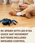 Child playing with Remote Control Tarantula For Kids With LED Eyes Realistic Spider Toy With Moving Legs Fast Speed And 360 Degree Spin