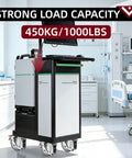 3 Inch Heavy Duty Dual Spring Shock Absorption Caster Wheels Set Of 4 on a medical cart, showing strong load capacity and smooth rolling.