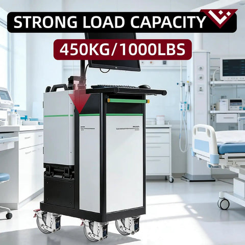 3 Inch Heavy Duty Dual Spring Shock Absorption Caster Wheels Set Of 4 on a medical cart, showing strong load capacity and smooth rolling.