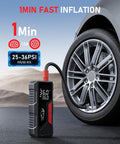 Portable Tire Inflator And Air Compressor For Cars Bikes Balls And Motorcycles Cordless 12V showing fast inflation with car tire