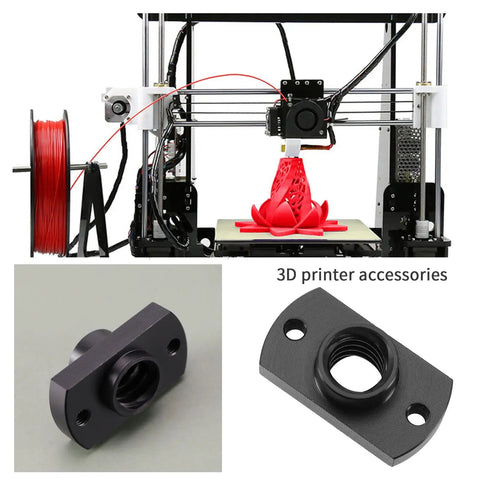 Six Piece T8 Lead Screw POM Nuts Z Axis Replacement Trapezoid Motor Screws Compatible With Creality Ender 3 Pro CR 10 3D Printers Hella Smooth 2mm Thread. Z axis component in focus, heavy-duty black POM material.