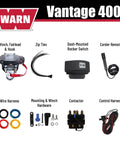 Vantage 4000 12V DC Electric Winch for ATV UTV Side By Side With 55 Ft Aircraft Grade Wire Rope And Roller Fairlead For Off Road Recovery And Heavy Duty Tasks with winch, switch, harness and hardware