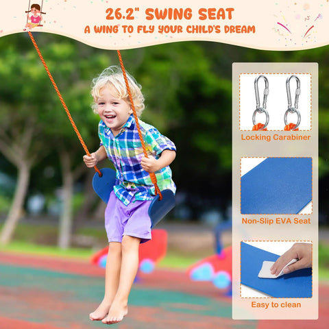 Child playing on Backyard Swing Set With Stand For Kids, Heavy Duty 440 Lb Metal A Frame Outdoor Playset, 26.2 Inch Seat