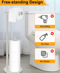 Freestanding Toilet Paper Holder Stand In Brushed Nickel, Stainless Steel, weighted base next to toilet, no drilling needed