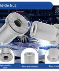 Hardcore Steel Chassis Mount Tab Weld On Nuts, 4 Pack 1/4 20 Threaded Inserts for auto fab, showing steel weld-on nut details.