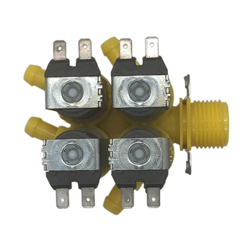 Top view of Washer Cold Water Valve 120V Four Solenoid Replacement for Samsung Washers, plastic and metal construction
