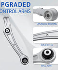 Beefed Up Suspension Front Lower Forward Control Arm Pair For Audi A4 A5 A6 S4 S5 RS5 RS7 Q5 SQ5 Allroad A7 And Porsche Macan 23.5mm Replacement Upgrade Kit showing upgraded bushing and solid steel construction