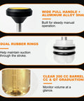 Close-up of the Tight Squeeze Friendly 200cc Automotive Fluid Extractor And Fill Pump showing wide pull handle and dual rubber rings.