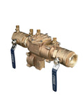 Pro Grade Lead Free Bronze Reduced Pressure Zone Assembly Featuring Slick Quarter Turn Shutoff Valves with inline design and 1/4 inch NPT ports.