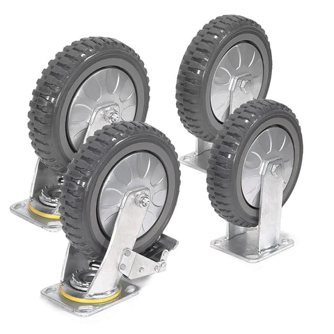 Heavy Duty 8 Inch Swivel And Fixed Caster Wheels Set With Top Lock Brakes 575 Lb Each Total 2,300 Lb Capacity 4 Pack