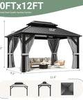 Hardtop Outdoor Gazebo With Aluminum Frame And Double Galvanized Steel Roof For Patio Backyard Or Deck Curtain Netting Included Dark Grey 10x12 Pergola Built To Weather The Elements