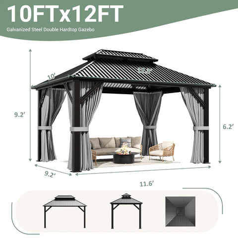 Hardtop Outdoor Gazebo With Aluminum Frame And Double Galvanized Steel Roof For Patio Backyard Or Deck Curtain Netting Included Dark Grey 10x12 Pergola Built To Weather The Elements