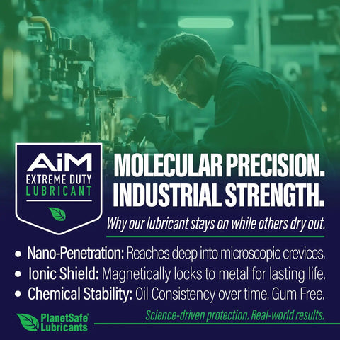 Technician using Gym And Home Maintenance Kit for Equipment Lubrication with AiM Extreme Duty Lubricant in industrial setting