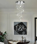 Spiral Crystal Chandelier Flush Mount With Raindrop Crystal Orbs Bangin Mini Ceiling Light Fixture for Bedroom Hallway and Living Room 8 Inch Diameter By 15.8 Inch Height Crystal String Design For Bright Glam above dining table