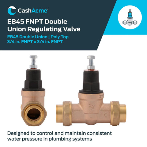 3/4 Inch EB45 Double Union Pressure Regulating Valve 45 PSI PRV For Commercial And Residential Water Systems, brass construction