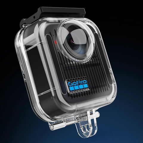 GoPro MAX2 Waterproof Dive Case with 50M Depth Rating, PC shell, glass lens, front view for snorkeling and deep sea adventures
