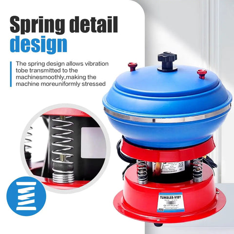 Electric Jewelry Polisher Vibrating Tumbler with Rubber Barrel highlighting spring detail for stable operation.