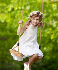 Child on Beech Wood Tree Swing Seat with Adjustable Rope for Kids, Kid Friendly Ergonomic Design and Non Slip Ridged Seat