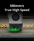 Fully Enclosed 3D Printer With Auto Bed Leveling, CoreXY Motion, 500 mm Per Second Print Speed close-up showing speed label