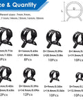 Black spring-band hose clamps set, eight sizes from 7mm to 18mm, 80 pieces total.