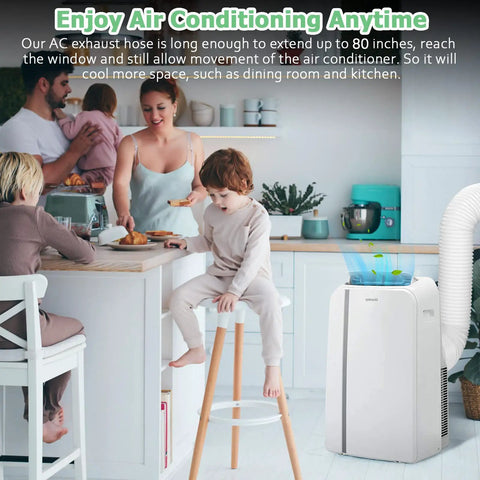 Family enjoying cooled kitchen with Flexible 5.9 Inch Diameter 80 Inch Length Universal Counter Clockwise AC Exhaust Vent Hose