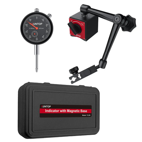 Pro Grade Dial Indicator With Magnetic Base 176 Lbs 80 Kg 1 Inch 0.001 Inch Imperial Dial Test Gauge Set With Storage Case For Lathe 3D Printer CNC Car Workshop, dial gauge and case