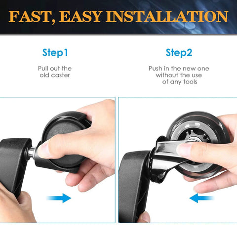 HOSALI 3-inch rubber office chair casters installed; step-by-step replacement, set of 5.