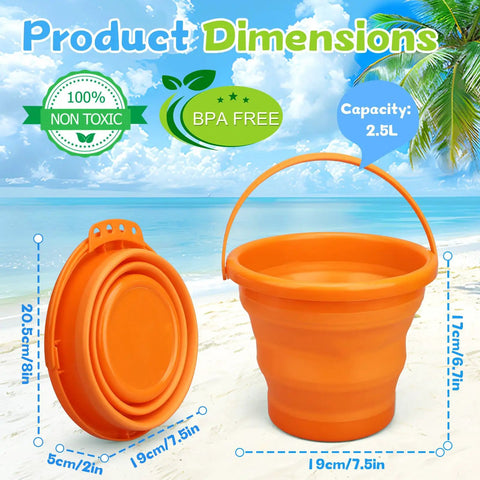 Foldable Beach Sand Toy Bucket Set Kid And Adult Friendly Fun Jumbo Collapsible Sandbox Pail with 2.5L capacity and BPA Free label