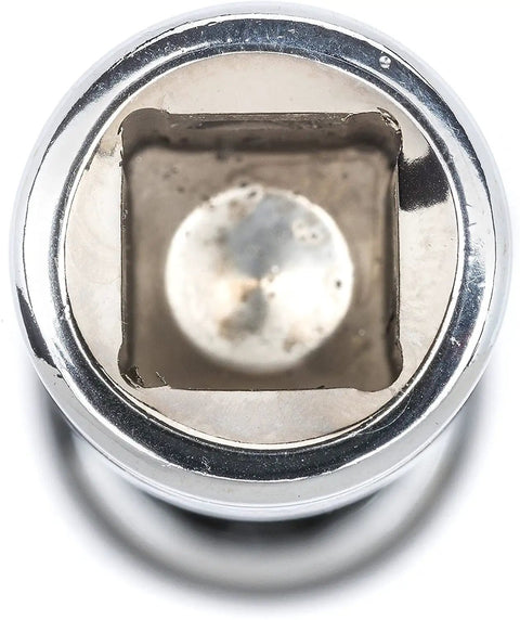 Top view of 3/8 Inch Drive 6 Point Magnetic Swivel Spark Plug Socket 5/8 Inch By 6 Inch, chrome finish, opening detail.