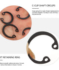 External Circlip Assortment Kit 100 Pcs Black Steel C Clips Rotatable Snap Rings close-up on hand