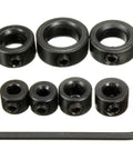 Drill Stop Bit Collar Set With Allen Wrench For Tight Precise Drilling Seven Piece Kit In Sizes From One Eighth To One Half Inch