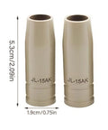 Two JL-15AK nozzles from MIG Welding Nozzle Tips.030 Inch 0.8mm With Non Stick Ceramic Coating Pro Grade Replacement Kit