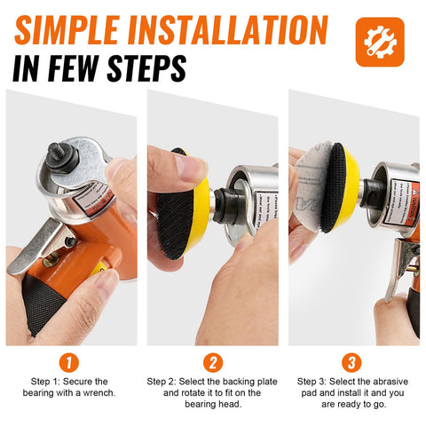 Installation steps for 2 Inch Pneumatic Mini Orbital Sander Kit With 2 In 1 Air Right Angle Grinder Polisher Surface Prep Tool