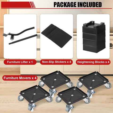 FLKQC Heavy Duty Furniture Movers Sliders Set With Lift Tool And Non Slip Pads for Moving Couches and Appliances, includes furniture lifter and pads.