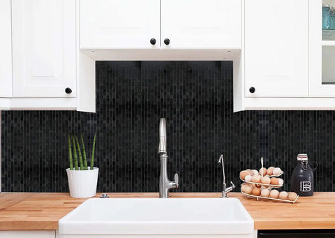 10 Sheets Self Adhesive Aluminum Mosaic Tiles Peel And Stick 12x12 Inch Bronze Brushed Black And Mirror Black 3D Wall Panels Backsplash above kitchen sink.