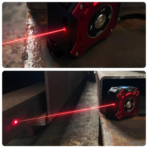 Two In One Laser Tape Measure With Level And Backlit LCD 131 Ft Laser Distance Meter 16 Ft Auto Lock Tape Ft In Fractions Mm Red measuring steel beam alignment