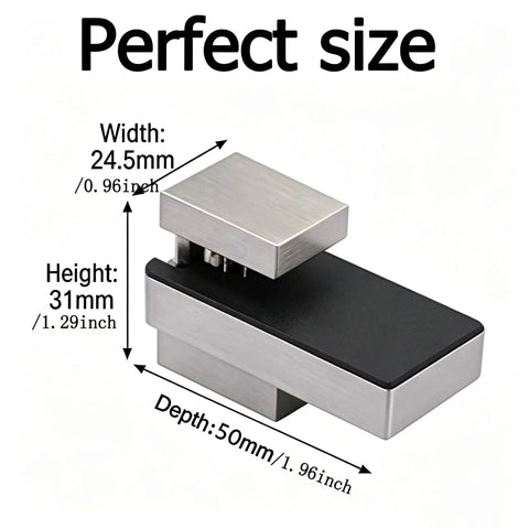 Four Pack Mini Brushed Zinc Alloy Glass Shelf Clamps With Rubber Cushions, adjustable bracket dimensions shown