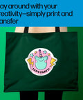 Person holding tote bag with a design created using Light Fabric Iron On Transfers 8.5 By 11 Inches Pack Of 20 Sheets for DIY projects