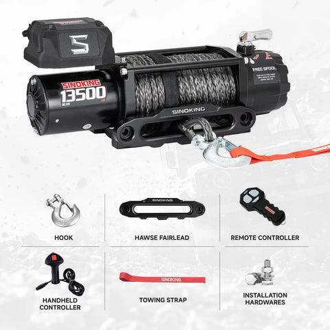 13500 Lb Beefy Electric Winch For Jeeps Trucks SUVs And Boats With 12V Power 80 Ft Synthetic Rope Waterproof Towing Winch Wireless And Wired Remote Heavy Duty Off Road Recovery, black winch with hook and remote