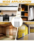30 Pack 10 Inch Gas Struts For Cabinets And Doors With Soft Open Pneumatic Lift For RV Boat Hatch Furniture Lids 100N 22.5lb Heavy Duty Props Includes 29mm Mounts And 49 By 13 Mm Brackets shown in kitchen, wardrobe, tatami, and locker environments