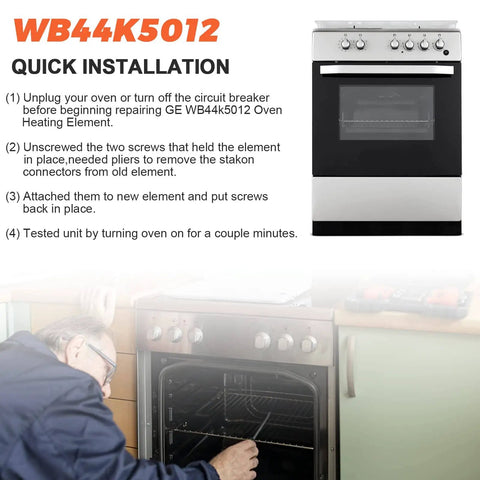 Installation steps for Oven Bake Element Replacement WB44K5012 For GE Hotpoint Kenmore Ranges with an open oven view