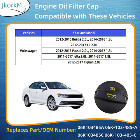 Engine Oil Fill Cap For Volkswagen Vehicles Fits Beetle CC Passat Jetta Tiguan 2.0L 2012-2017 Replaces OEM 06K-103-485-C