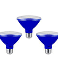 Three Blue LED PAR30 Flood Light Bulb 8W (75W Equiv) Short Neck Recessed, E26 Base, Cool to Touch, ETL Listed, Energy Saving, 3 Pack