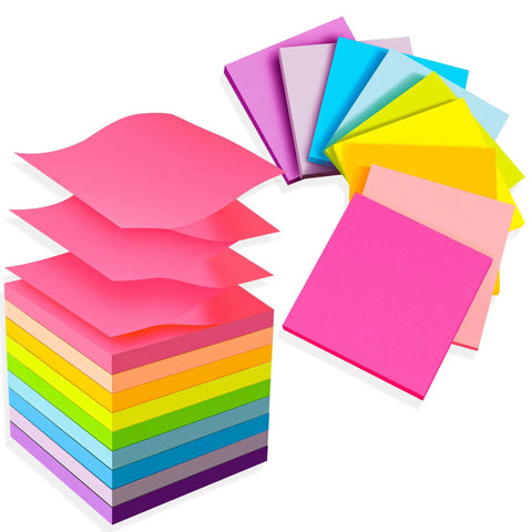 Burst Of Color Sticky Notes Refills 3x3 Pop Up Pads With 9 Bright Colors, Strong Adhesive Memo Pads For Home Office School, Clean Removal