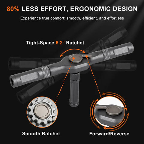 42 In 1 Magnetic Screwdriver Set With Quick Ratcheting Handle S2 Steel Bits and Case, ergonomic 6.2° ratchet design