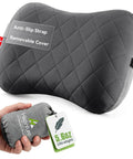 Ultralight Inflatable Travel Neck Pillow With Removable Cover in Grey, ergonomic design, portable size, with anti-slip strap.