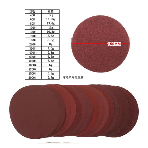 Top Shelf 20 Piece Assorted Grit Sanding Discs, Premium Aluminum Oxide Sander Paper 150mm with hook loop for wood, metal, and plastic use.