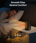 Powerful 1500W Portable Space Heater With Thermostat 70 Degree Oscillation on a bedside table in a dark bedroom scene